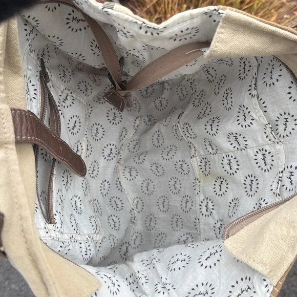 Myra Tote Bag Brown Le Cafe De La Place Provence Cotton and Leather - Picture 11 of 14